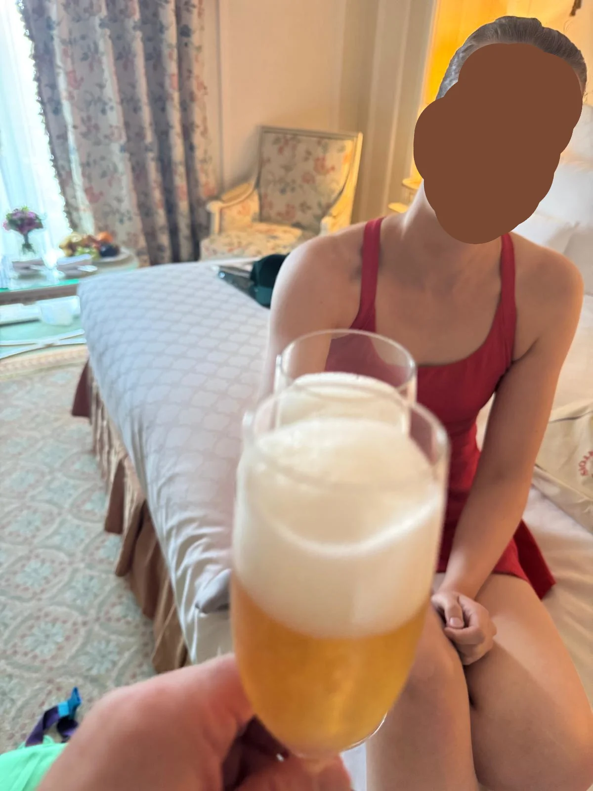 Raising champagne in celebration